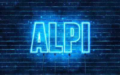 Alpi, 4k, wallpapers with names, Alpi name, blue neon lights, Happy Birthday Alpi, popular arabic male names, picture with Alpi name