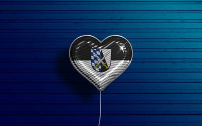 Abensberg, 4k, ger&#231;ek&#231;i balonlar, mavi ahşap arka plan, Alman şehirleri, Abensberg bayrağı, Almanya, bayraklı balon, Abensberg G&#252;n&#252; seviyorum