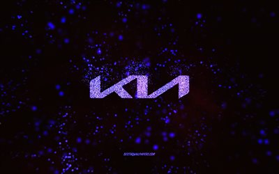 Kia glitter logo, black background, Kia new logo, purple glitter art, Kia, creative art, Kia purple glitter logo, Kia logo
