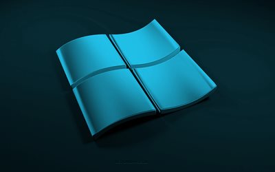 Windows3dブルーロゴ, 青い背景, Windows, クリエイティブな3Dアート, Windowsロゴ, 3Dエンブレム, Windows3dロゴ