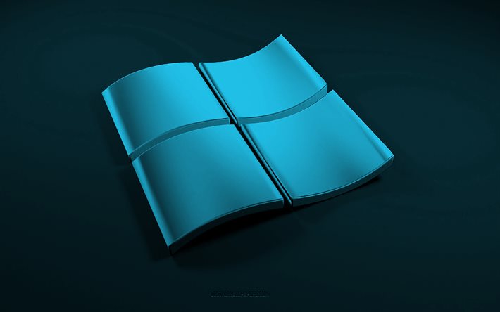 Windows 3d logo blu, sfondo blu, Windows, arte 3d creativa, logo Windows, emblema 3d, logo Windows 3d