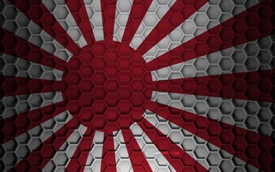The Empire of Japan flag, 3d hexagons texture, The Empire of Japan, 3d texture, The Empire of Japan 3d flag