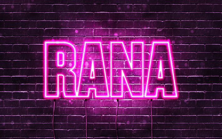 Rana, 4k, bakgrundsbilder med namn, kvinnliga namn, Rana namn, lila neonljus, Grattis p&#229; f&#246;delsedagen Rana, popul&#228;ra arabiska kvinnliga namn, bild med Rana namn