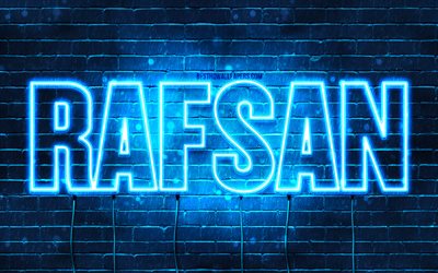 Rafsan, 4k, wallpapers with names, Rafsan name, blue neon lights, Happy Birthday Rafsan, popular arabic male names, picture with Rafsan name