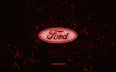 Logotipo com glitter da Ford, fundo preto, logotipo da Ford, arte com glitter vermelho, Ford, arte criativa, logotipo com glitter vermelho da Ford
