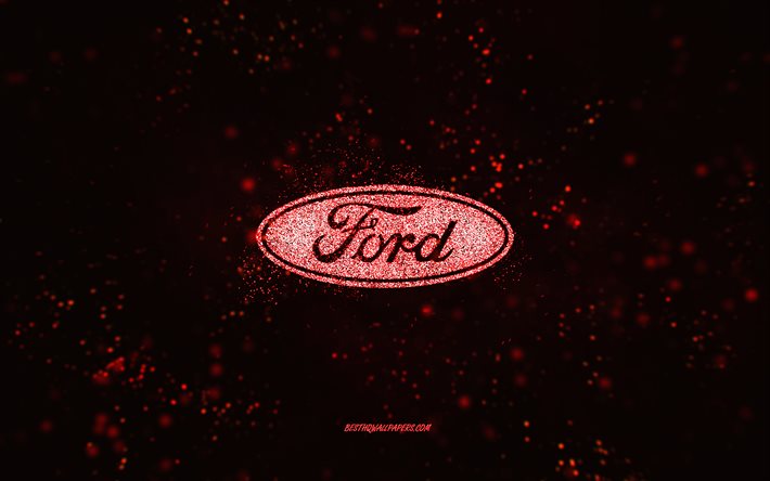 Ford glitter logo, black background, Ford logo, red glitter art, Ford, creative art, Ford red glitter logo