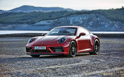 2022, Porsche 911 Carrera GTS, 4k, front view, exterior, red sports coupe, new red 911 Carrera GTS, German sports cars, Porsche