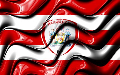 Barnsley FC flag, 4k, red and white 3D waves, EFL Championship, english football club, football, Barnsley FC logo, Barnsley FC, soccer, FC Barnsley