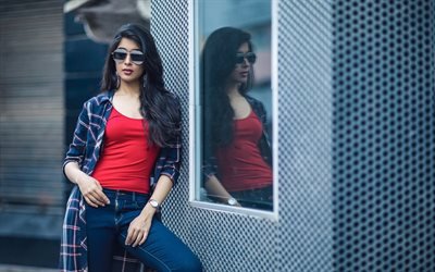 Nikita Sharma, Indian actress, stylish look, make-up, indian woman, brunette, woman in glasses