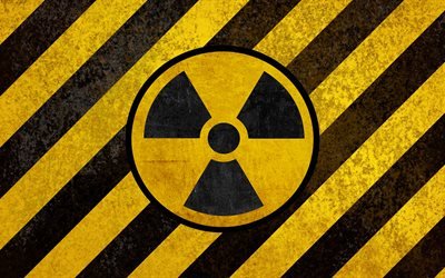 Sign of radiation, Hazard symbols, 4k, yellow-black grunge, Ionizing radiation, radioactivity