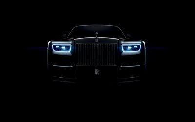 darkness, Rolls-Royce Phantom, 2018 cars, headlights, Rolls-Royce