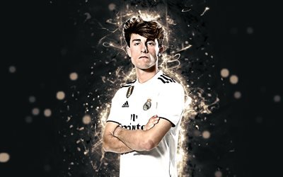 Alvaro Odriozola, 4k, season 2018-2019, footballers, neon lights, Real Madrid, soccer, Odriozola, fan art, La Liga, football
