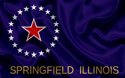 Flag of Springfield, 4k, silk texture, American city, blue silk flag, Springfield flag, Illinois, USA, art, United States of America, Springfield