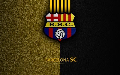 Barcelona SC, 4k, leather texture, Ecuadorian football club, logo, emblem, Serie A, Guayaquil, Ecuador, football