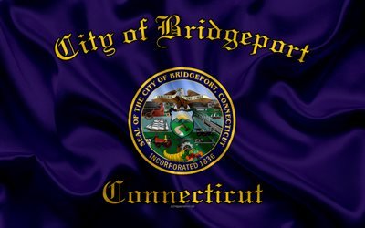 Flag of Bridgeport, 4k, silk texture, American city, blue silk flag, Bridgeport flag, Connecticut, USA, art, United States of America, Bridgeport