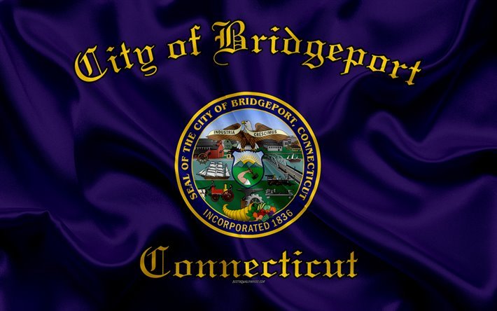 Flaggan i Bridgeport, 4k, siden konsistens, Amerikansk stad, bl&#229; silk flag, Bridgeport flagga, Connecticut, USA, konst, F&#246;renta Staterna, Bridgeport