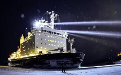 Vaygach, icebreaker, night, project 10580, atomic icebreaker, RosAtomFlot