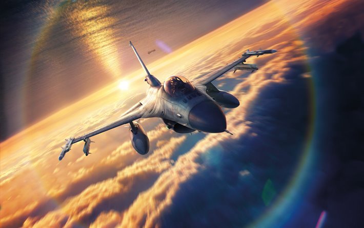 General Dynamics F-16 Fighting Falcon, sky, NATO, stridsflygplan, fighter, F-16