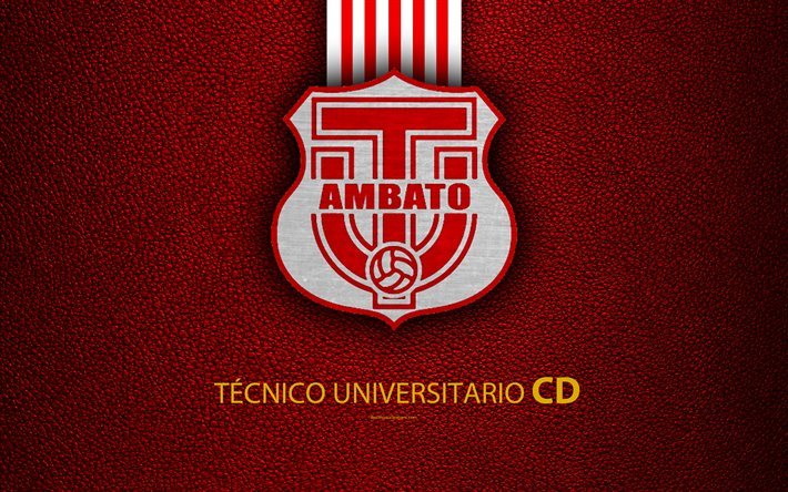 CD الجامعة التقنية, 4k, جلدية الملمس, الإكوادوري لكرة القدم, خلفية حمراء, شعار, الإكوادوري الدرجة الاولى الايطالي, أمباتو, إكوادور, كرة القدم