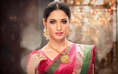 Tamanna Bhatia Bhatia, 2018, intialainen n&#228;yttelij&#228;, sari, Bollywood, kauneus, Tamanna bhatia, ruskeaverikk&#246;, photoshoot