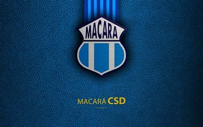 CSD Macara, 4k, جلدية الملمس, الإكوادوري لكرة القدم, خلفية زرقاء, شعار, الإكوادوري الدرجة الاولى الايطالي, أمباتو, إكوادور, كرة القدم