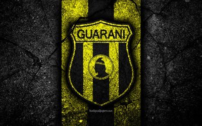 4k, FC Guarani, logo, Paraguayan Primera Division, black stone, soccer, football club, Paraguay, Guarani, art, asphalt texture, Guarani FC