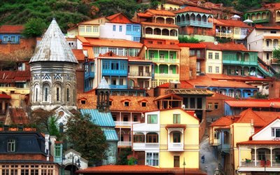 Tbilisi, citt&#224; vecchia, Georgia, vecchie case, paesaggio urbano, panorama