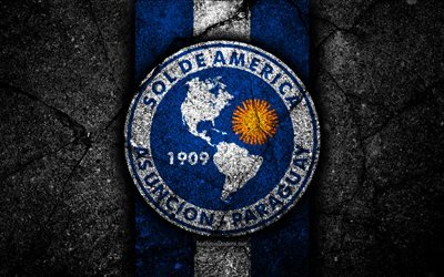 4k, FC Sol de America, logo, Paraguayan Primera Division, black stone, soccer, football club, Paraguay, Sol de America, art, asphalt texture, Sol de America FC