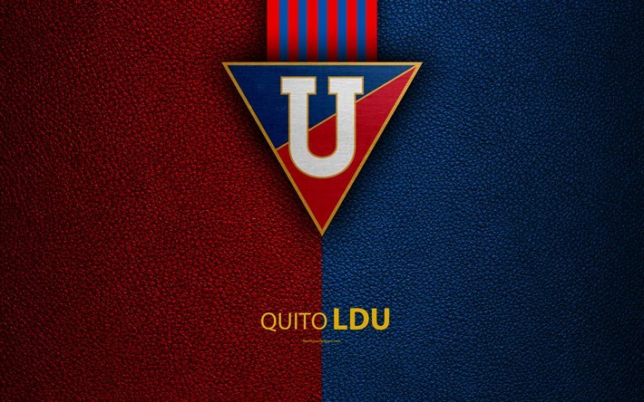 Z Quito, Liga Deportiva Universitaria de Quito, 4k, le cuir de texture, &#201;quatorienne, club de football, bleu sur fond rouge, le logo, l&#39;embl&#232;me, le &#201;quatorien de la Serie A, Quito, en &#201;quateur, en football