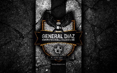 4k, FC General Diaz, logo, Paraguayan Primera Division, black stone, soccer, football club, Paraguay, General Diaz, art, asphalt texture, General Diaz FC