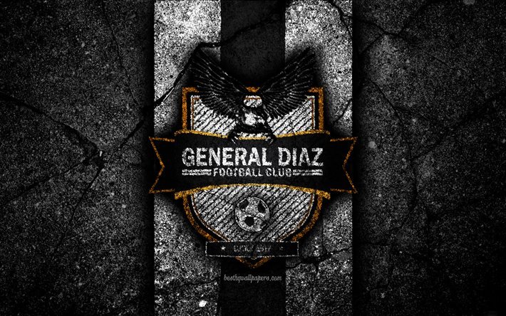 4k, FC General Diaz, logotyp, Paraguyanska Primera Division, svart sten, fotboll, football club, Paraguay, General Diaz, konst, asfalt konsistens, General Diaz FC