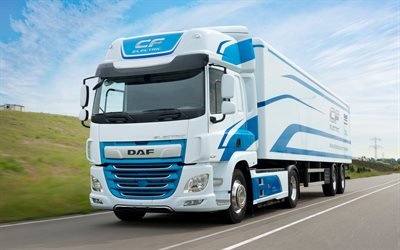 DAF CF الكهربائية, 4k, الطريق, 2018 شاحنة, شاحنة, الشاحنات الكهربائية, شبه مقطورة شاحنة, DAF CF, الشاحنات, جديد را, DAF