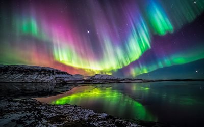 Polar Luces, Luces del Norte, fen&#243;meno natural, en el norte, la noche, las monta&#241;as, la Aurora Boreal, la Tierra