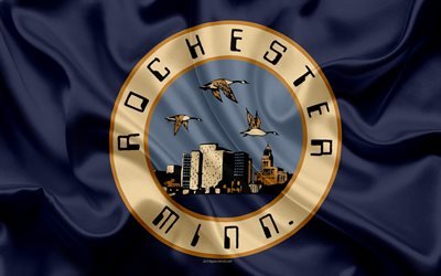Bandeira de Rochester, 4k, textura de seda, Cidade americana, de seda azul da bandeira, Rochester bandeira, Nova York, EUA, arte, Estados unidos da Am&#233;rica, Rochester