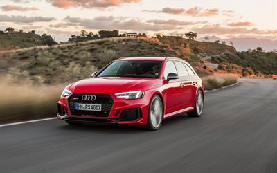 Audi RS4 Avant, 2018, spor arabalar, tuning, yeni kırmızı RS4, Alman arabaları, dış, Audi