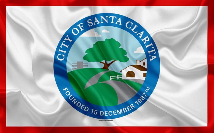 Amerika Santa Clarita, 4k bayrak, ipek doku, Amerikan şehir, beyaz ipek bayrak, bayrak, Santa Clarita, Kaliforniya, ABD, art, Amerika Birleşik Devletleri