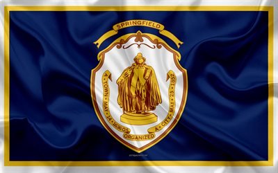 Flag of Springfield, 4k, silk texture, American city, blue silk flag, Springfield flag, Massachusetts, USA, art, United States of America, Springfield