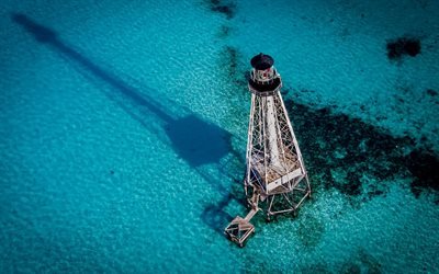 Alligator Reef Light, lighthouse, view from above, Alligator Reef, Florida, USA, United States