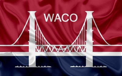 Bandeira de Waco, 4k, textura de seda, Cidade americana, azul de seda vermelha da bandeira, Waco bandeira, Texas, EUA, arte, Estados unidos da Am&#233;rica, Waco