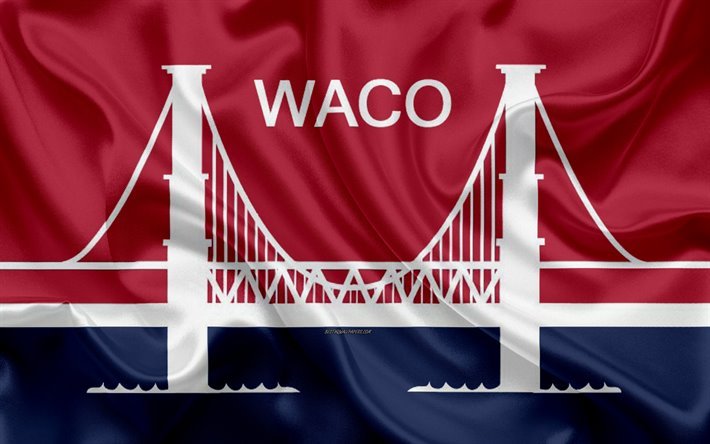 Lipun Waco, 4k, silkki tekstuuri, Amerikkalainen kaupunki, sininen punainen silkki lippu, Waco lippu, Texas, USA, art, Yhdysvallat, Waco