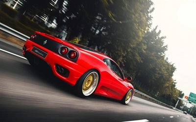 Ferrari 360 Modena, la route, supercars, le flou de mouvement, 360 Modena, italien voitures, Ferrari