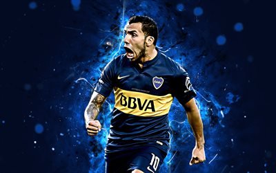 Carlos Tevez, 4k, Argentino di Superliga, arte astratta, stelle del calcio del Boca Juniors calcio, AAAJ, Tevez, calciatori, luci al neon, il Boca Juniors FC