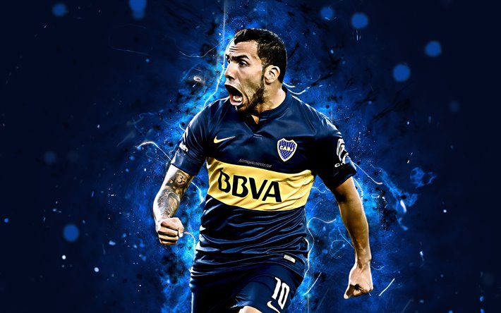 Carlos Tevez, 4k, Argentinean Superliga, abstract art, football stars, Boca Juniors, soccer, AAAJ, Tevez, footballers, neon lights, Boca Juniors FC