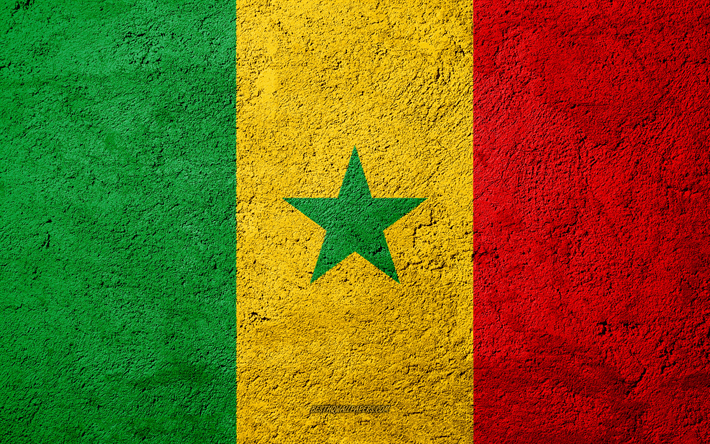 Bandeira do Senegal, textura de concreto, pedra de fundo, Senegal bandeira, &#193;frica, Senegal, bandeiras da pedra