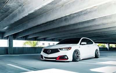 Acura TLX A-Spec, tuning, 2019 cars, Vossen Wheels, M-X3, 2019 Acura TLX, japanese cars, white TLX, Acura