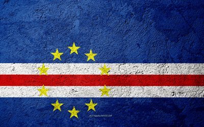 Bandiera di capo Verde, cemento texture di pietra, sfondo, Cabo Verde, bandiera, Africa, il flag su pietra
