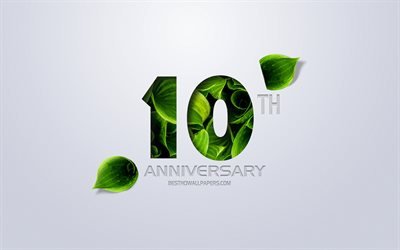 10e Anniversaire de signer, art créatif, 10 Anniversaire, feuilles vertes, carte de voeux, carte de 10 Ans de symbole, eco concepts, 10e Anniversaire