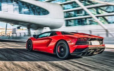 Lamborghini Aventador S, 2019, punainen superauto, takaa katsottuna, ulkoa, punainen Aventador, Italian urheiluautoja, Lamborghini