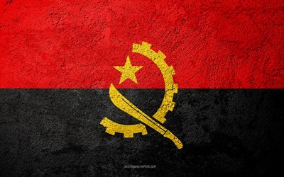 Bandera de Angola, de hormig&#243;n de textura, de piedra de fondo, bandera de Angola, &#193;frica, Angola, banderas en piedra