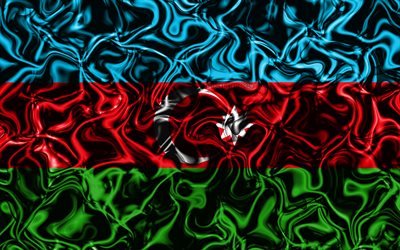 4k, Flag of Azerbaijan, abstract smoke, Asia, national symbols, Azerbaijani flag, 3D art, Azerbaijan 3D flag, creative, Asian countries, Azerbaijan